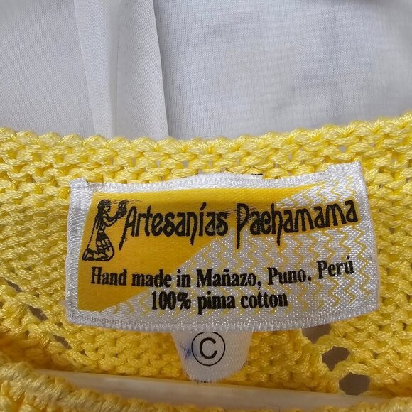Artesanias Pachama Sweater Handmade Yellow Peruvian Cable Knit Sleeveless S - Picture 9 of 10